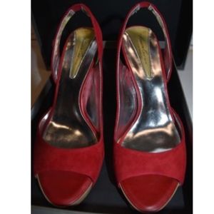 Kenneth Cole Silver Tech Red Suede Heel Sandal-6M
